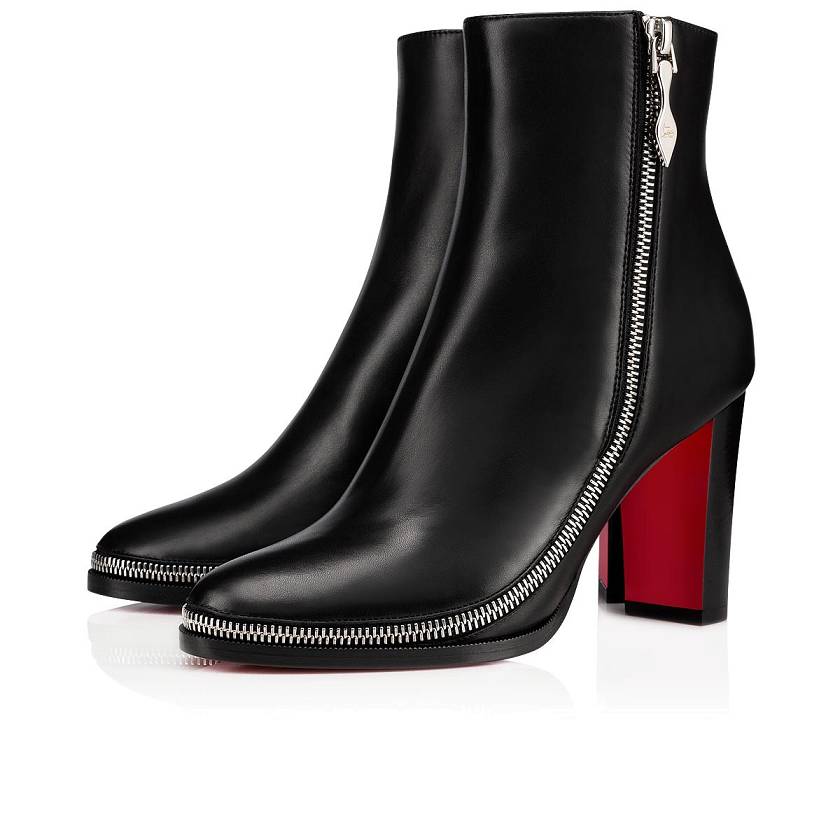 Women's Christian Louboutin Telezip 85mm Leather Booties - Black/Black Lucido [2497-368]